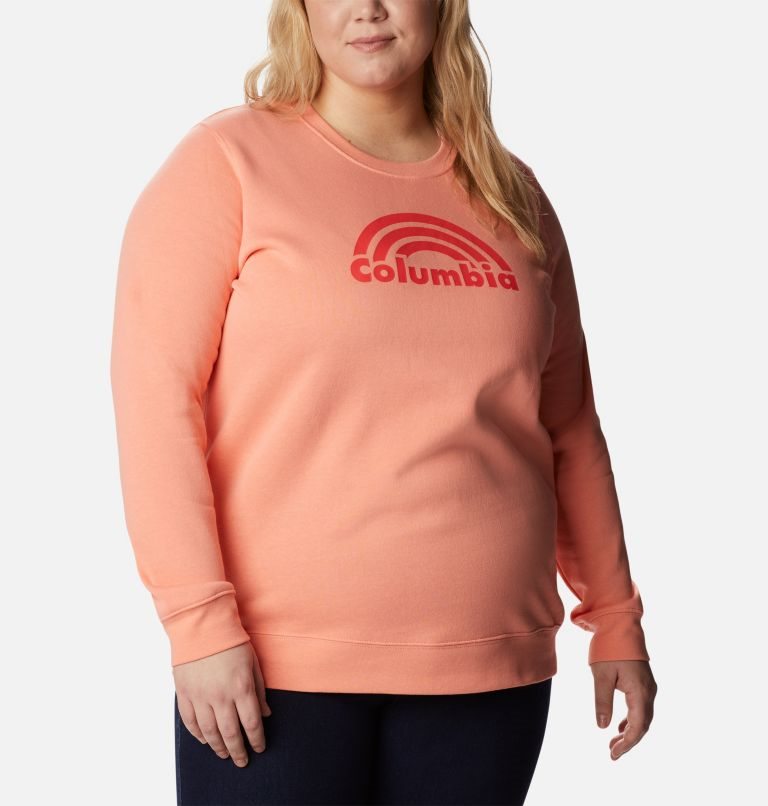 Women's Columbia Trek Graphic Crew Sweatshirts Coral | Plus Size CA-B50C3